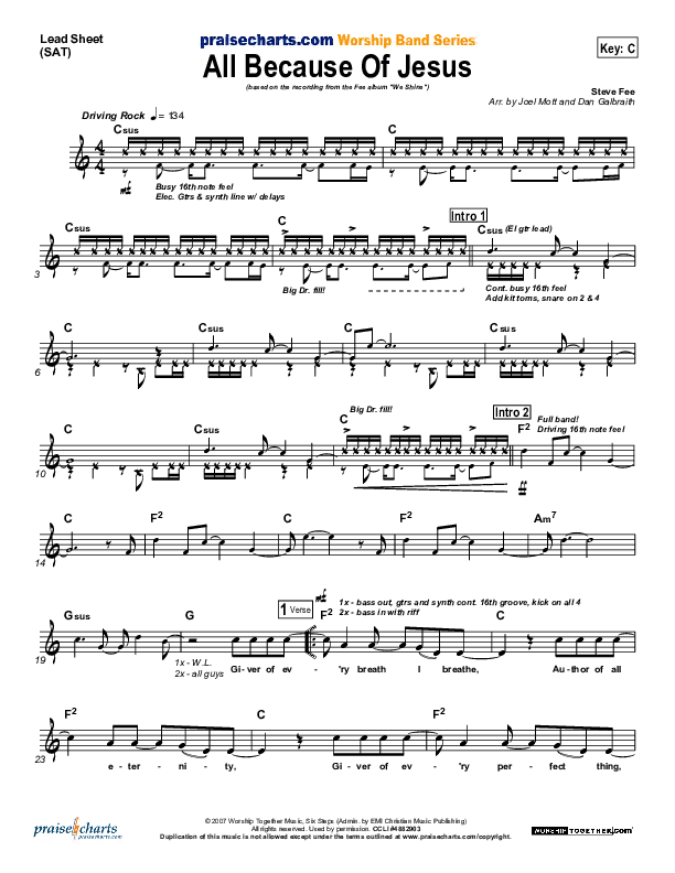 All Because Of Jesus Lead Sheet (SAT) (FEE Band)
