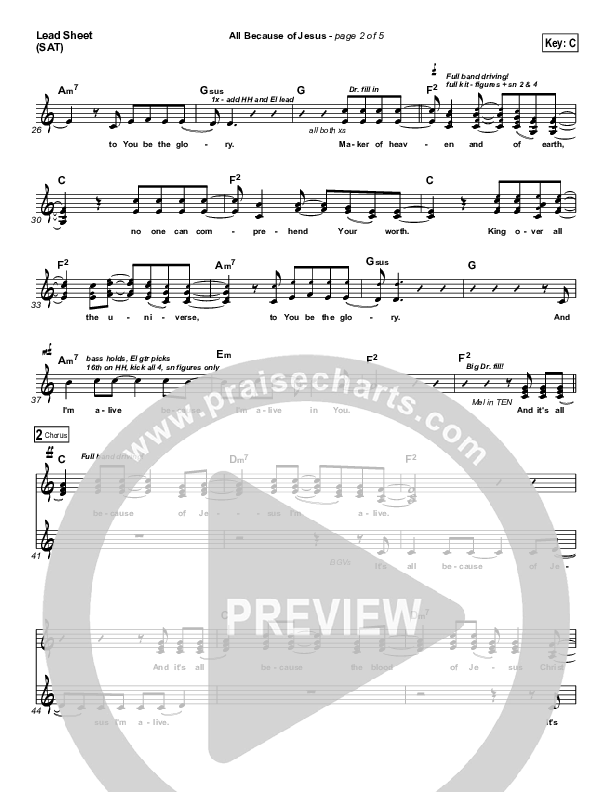All Because Of Jesus Lead Sheet (SAT) (FEE Band)
