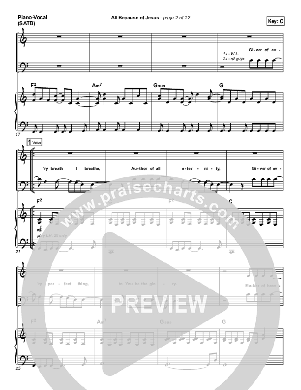 All Because Of Jesus Piano/Vocal (FEE Band)