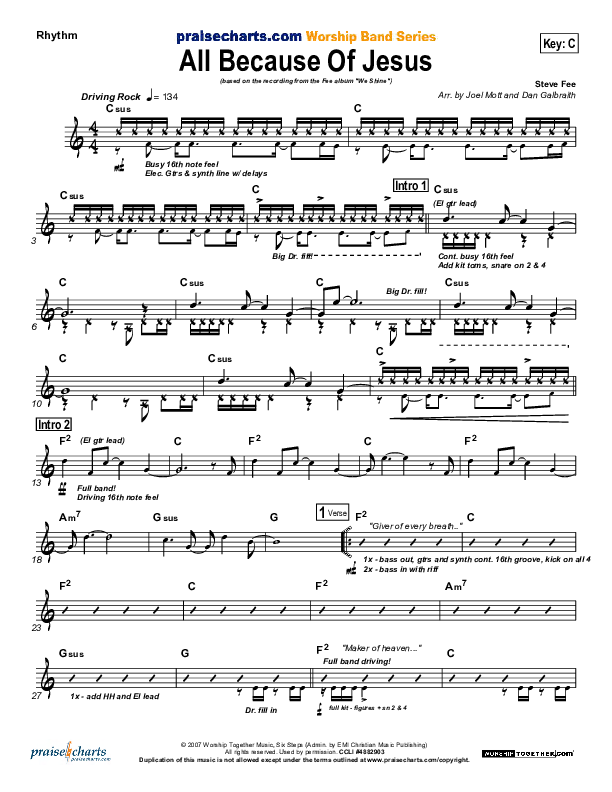 All Because Of Jesus Rhythm Chart (FEE Band)