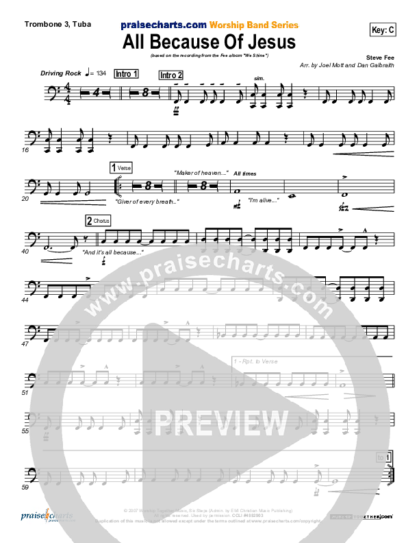 All Because Of Jesus Trombone 3/Tuba (FEE Band)