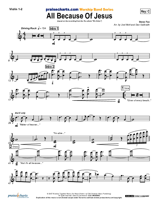 All Because Of Jesus Violin 1/2 (FEE Band)
