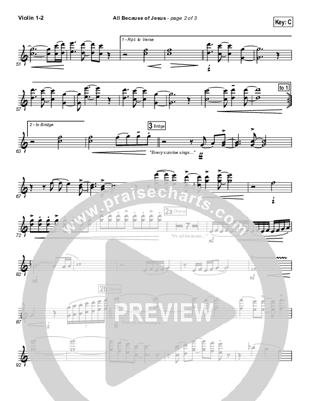 All Because Of Jesus Violin 1/2 (FEE Band)