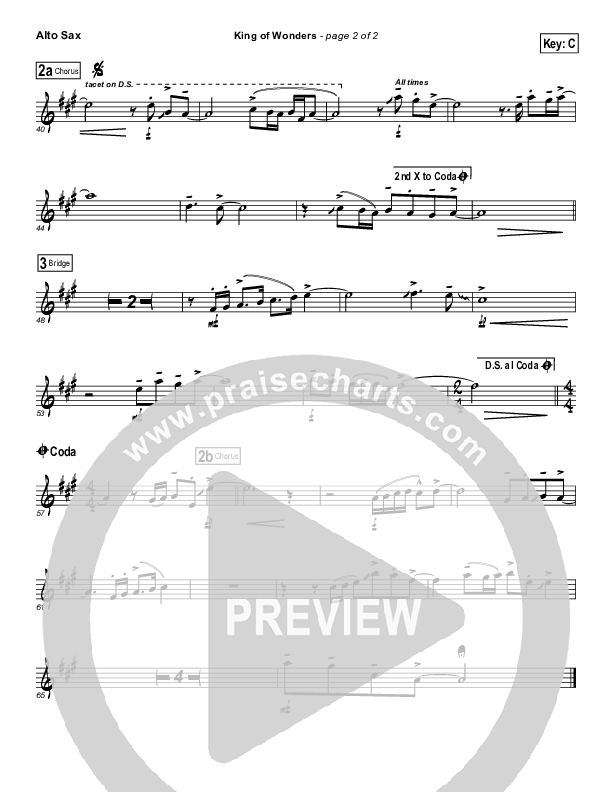 King Of Wonders Alto Sax (Matt Redman)