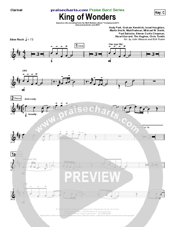 King Of Wonders Clarinet (Matt Redman)