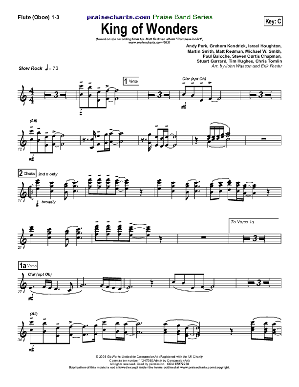 King Of Wonders Flute/Oboe 1/2/3 (Matt Redman)