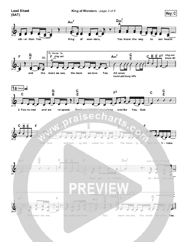 King Of Wonders Lead Sheet (SAT) (Matt Redman)