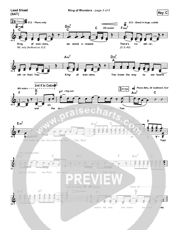 King Of Wonders Lead Sheet (SAT) (Matt Redman)