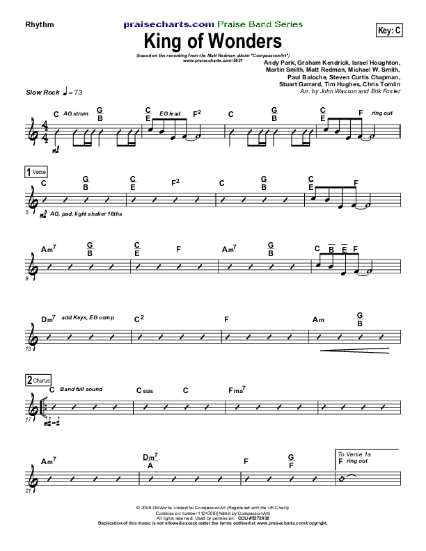 King Of Wonders Rhythm Chart (Matt Redman)