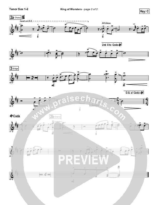 King Of Wonders Tenor Sax 1/2 (Matt Redman)