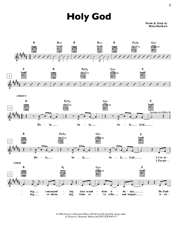 Holy God Lead Sheet (Brian Doerksen)