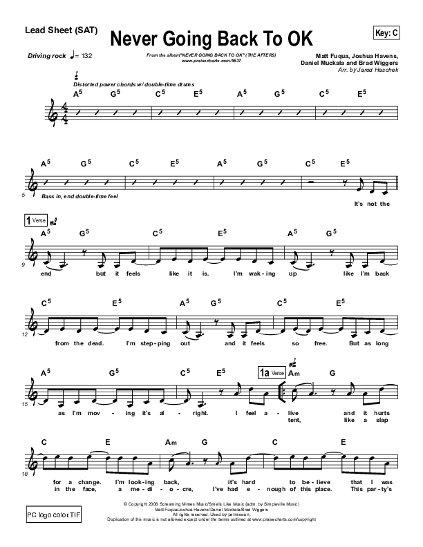 Never Going Back To Ok Lead Sheet (The Afters)