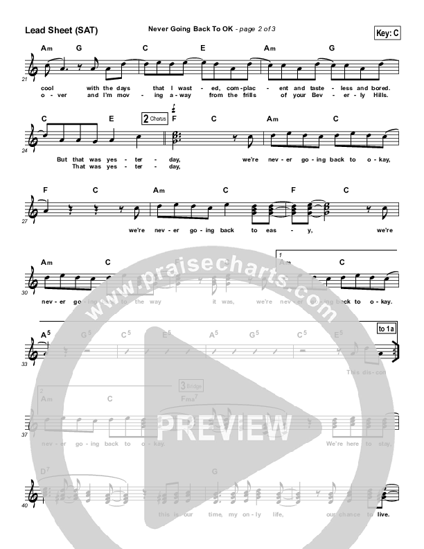 Never Going Back To Ok Lead Sheet (The Afters)