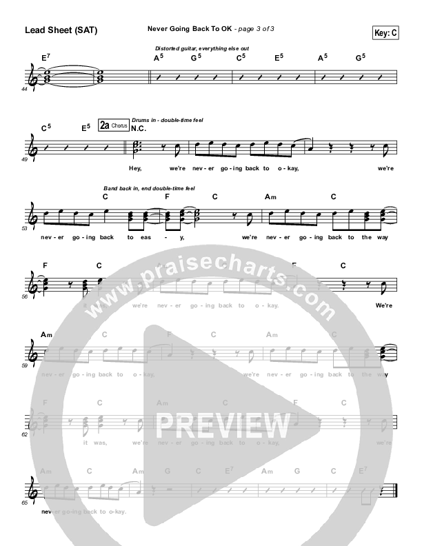 Never Going Back To Ok Lead Sheet (The Afters)