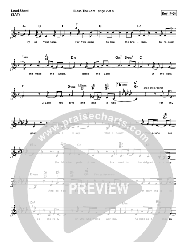 Bless The Lord Lead Sheet (Laura Story)