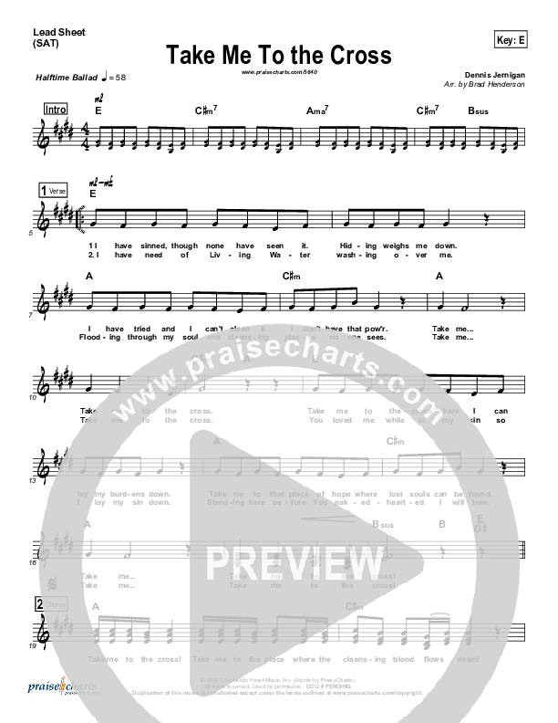 Take Me To The Cross Lead Sheet (Dennis Jernigan)