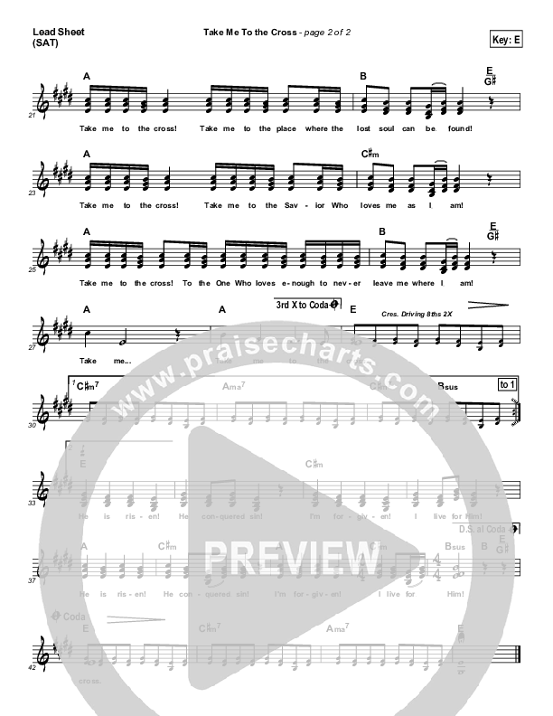 Take Me To The Cross Lead Sheet (Dennis Jernigan)