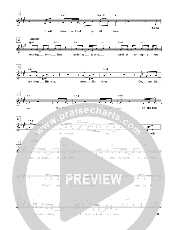 I Will Bless The Lord At All Times Lead Sheet (Don Poythress)