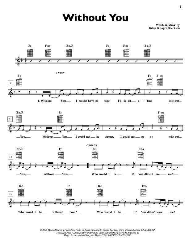 Without You Lead Sheet (Brian Doerksen)