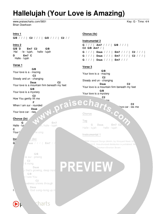 Hallelujah (Your Love Is Amazing) Chords & Lyrics (Brian Doerksen)