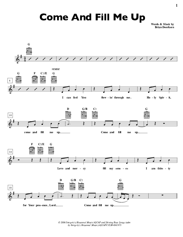 Come And Fill Me Up Lead Sheet (Brian Doerksen)
