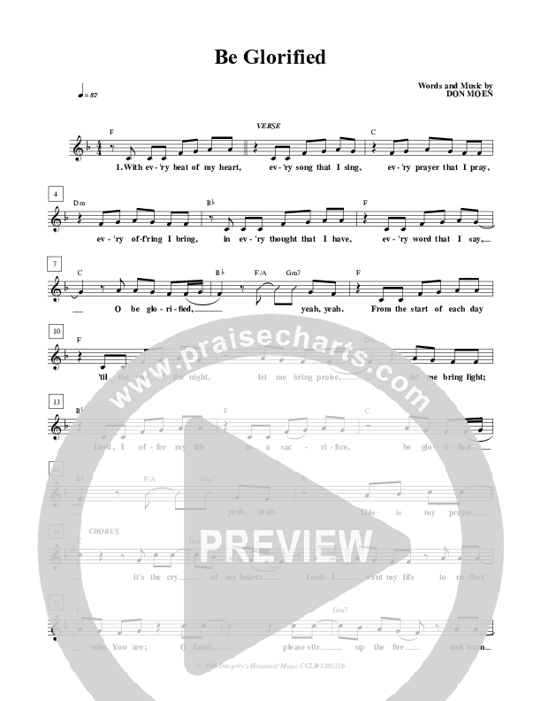 Be Glorified Lead Sheet (Don Moen)