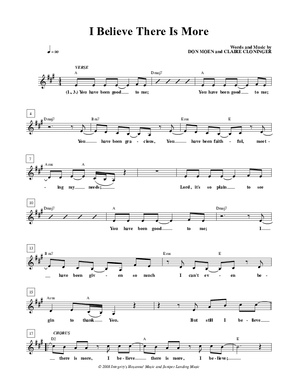 I Believe There Is More Lead Sheet (Don Moen)