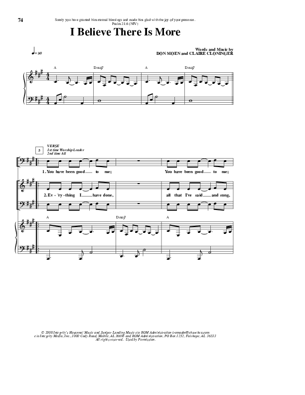 I Believe There Is More Lead & Piano (Don Moen)