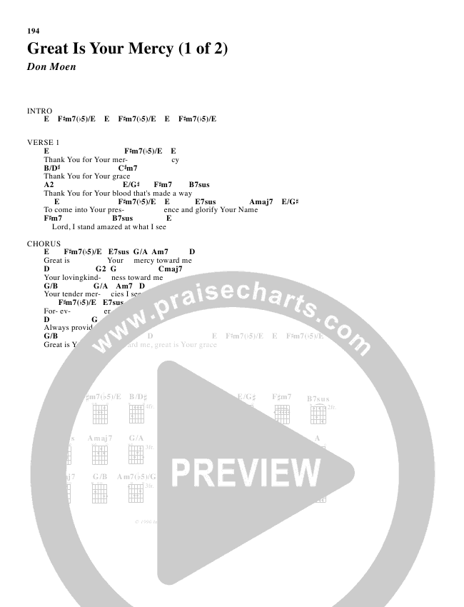 Great Is Your Mercy Chords PDF (Don Moen) PraiseCharts