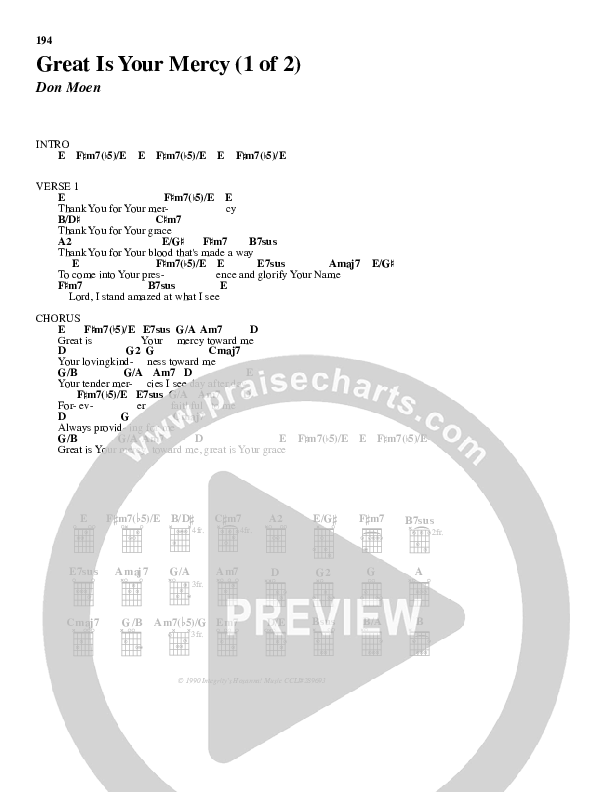 Great Is Your Mercy Chords PDF (Don Moen) PraiseCharts