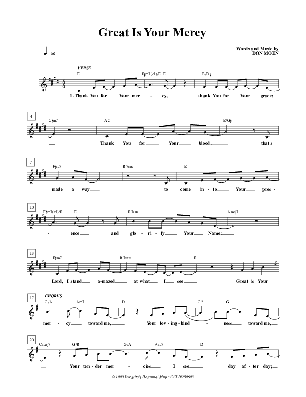 Great Is Your Mercy Lead Sheet (Don Moen)