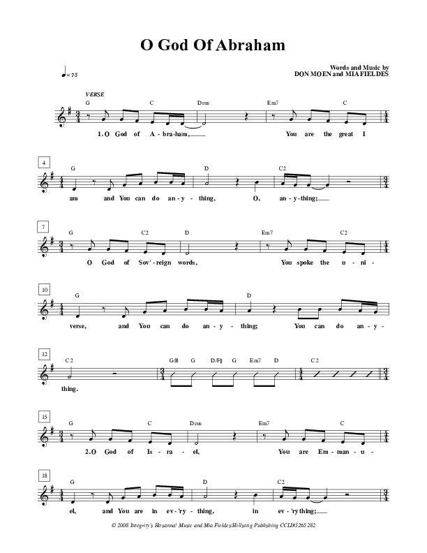O God Of Abraham Lead Sheet (Don Moen)