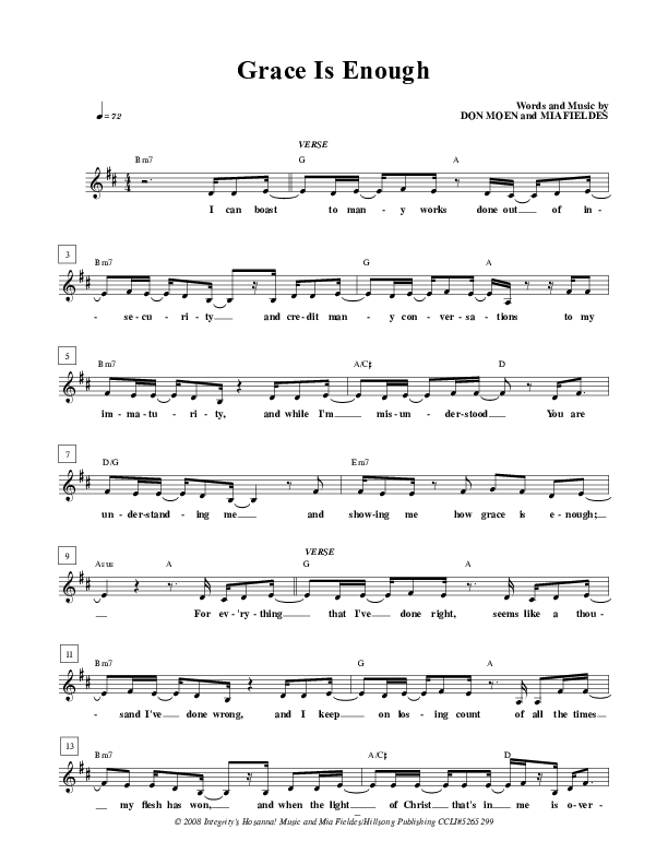 Grace Is Enough Lead Sheet (Don Moen)