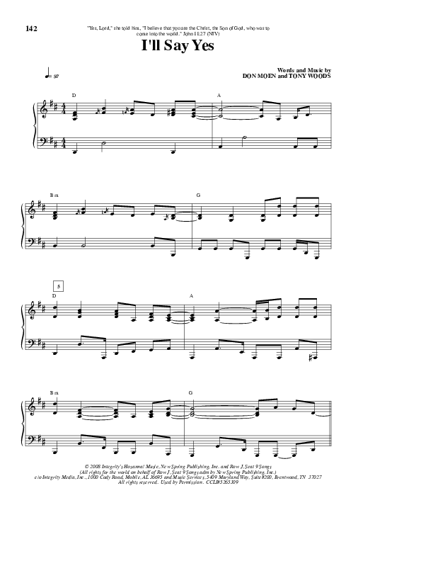 I'll Say Yes Lead & Piano (Don Moen)