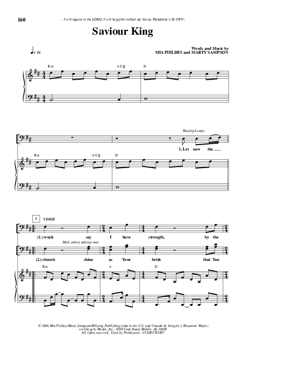 Saviour King Lead & Piano (Don Moen)