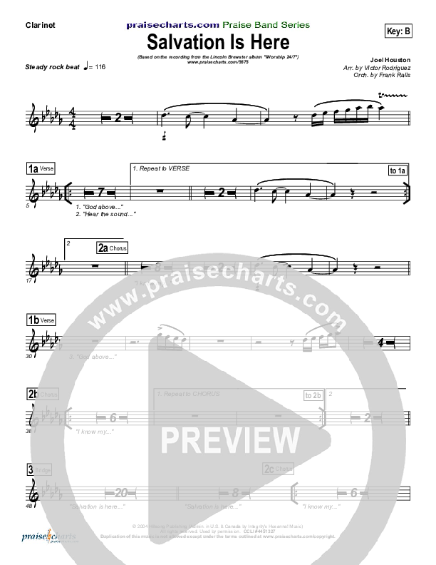 Salvation Is Here Clarinet (Lincoln Brewster)