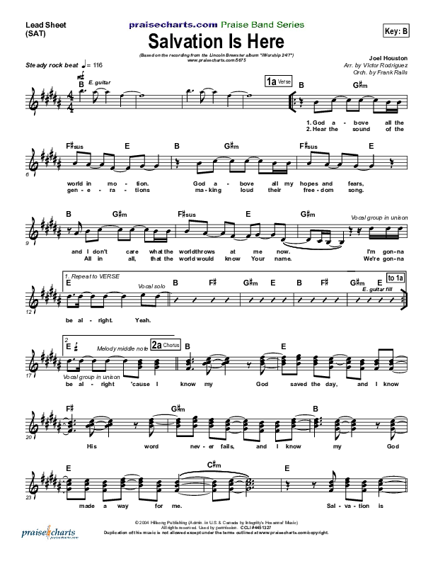 Salvation Is Here Lead Sheet (SAT) (Lincoln Brewster)
