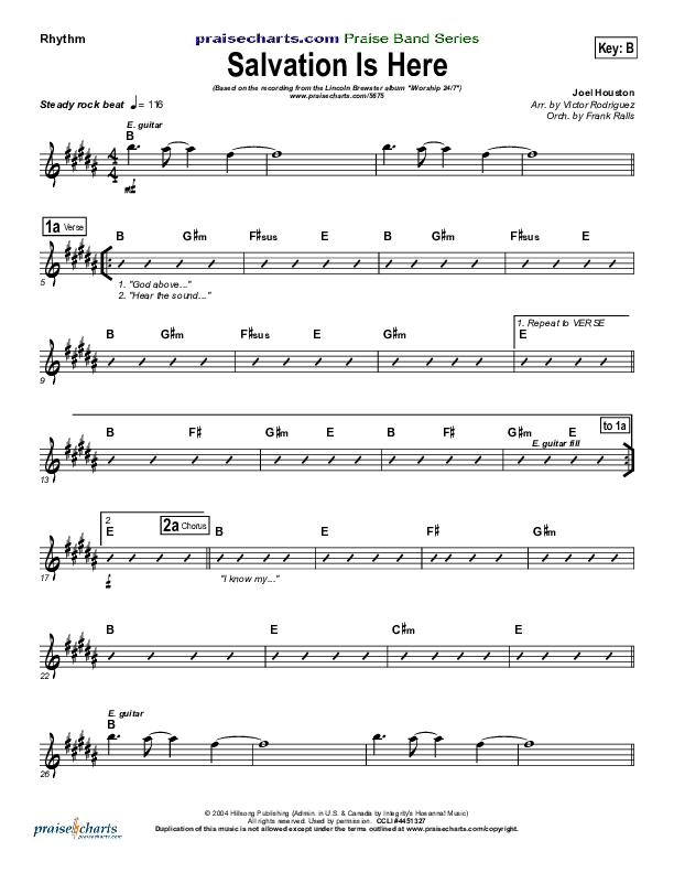 Salvation Is Here Rhythm Chart (Lincoln Brewster)