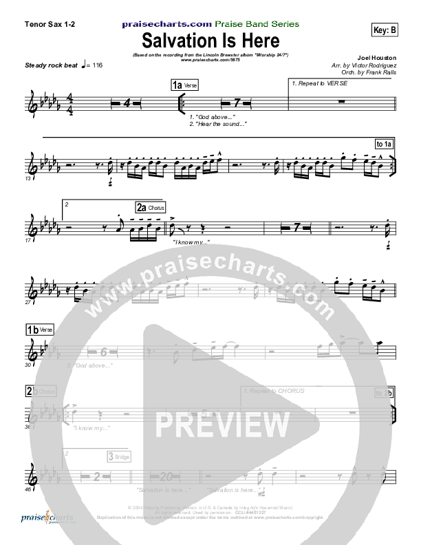 Salvation Is Here Tenor Sax 1/2 (Lincoln Brewster)