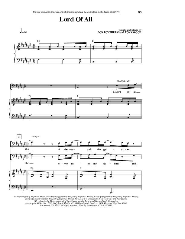 Lord Of All Piano/Vocal (Don Poythress)