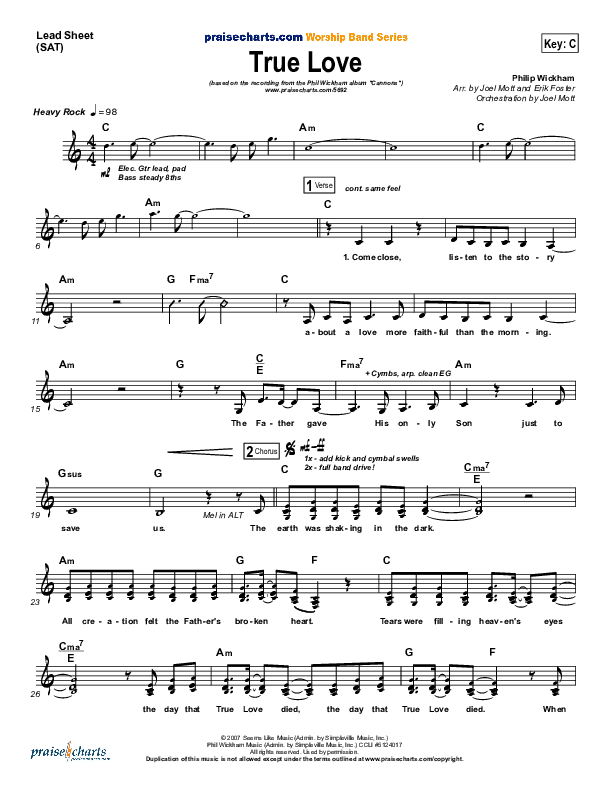 True Love Lead Sheet (SAT) (Phil Wickham)