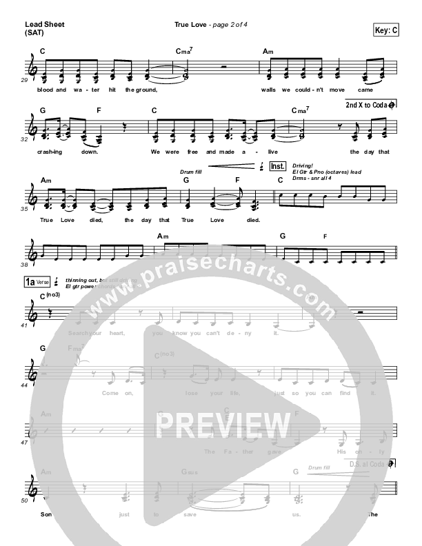 True Love Lead Sheet (SAT) (Phil Wickham)