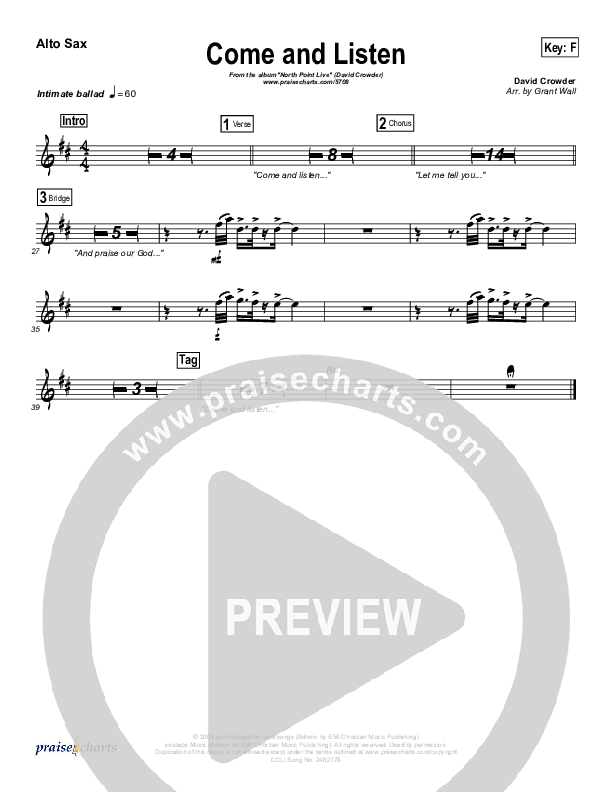 Come And Listen Alto Sax (David Crowder)