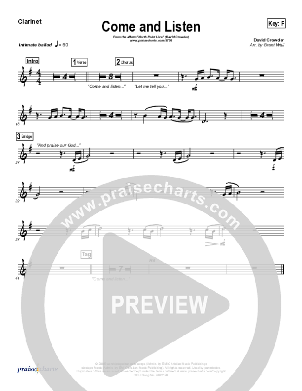 Come And Listen Clarinet (David Crowder)