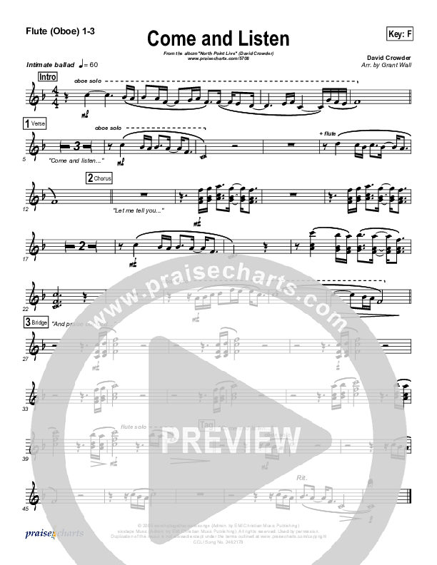 Come And Listen Flute/Oboe 1/2/3 (David Crowder)