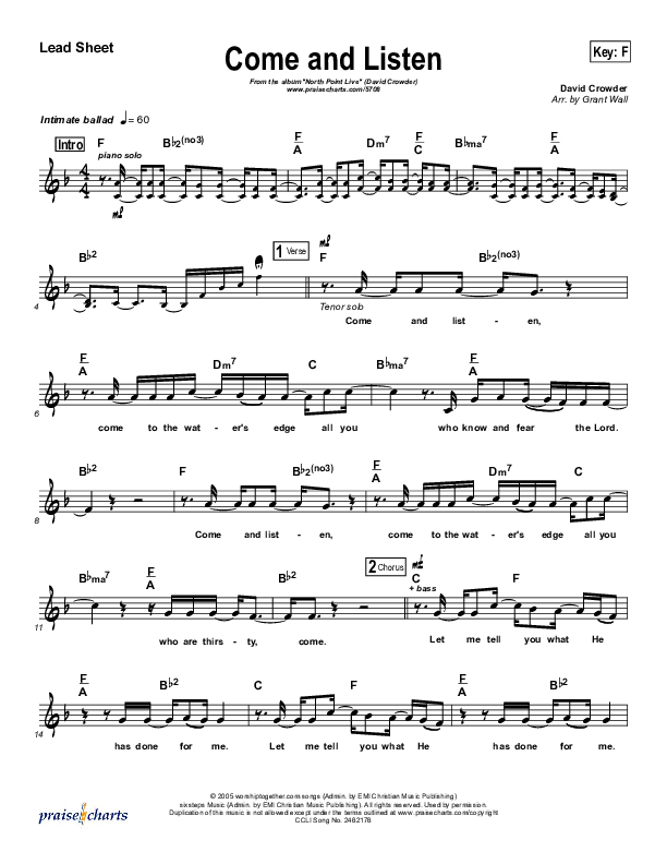 Come And Listen Lead Sheet (SAT) (David Crowder)