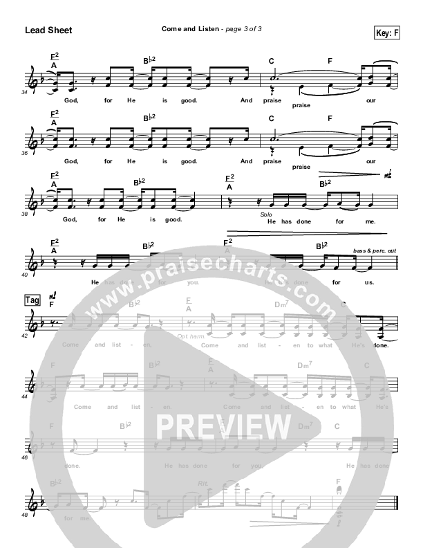 Come And Listen Lead Sheet (SAT) (David Crowder)