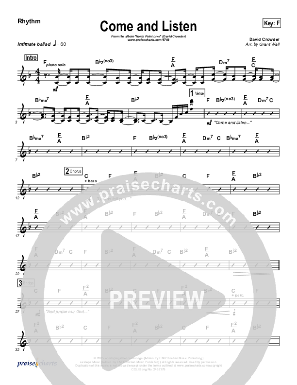 Come And Listen Rhythm Chart (David Crowder)