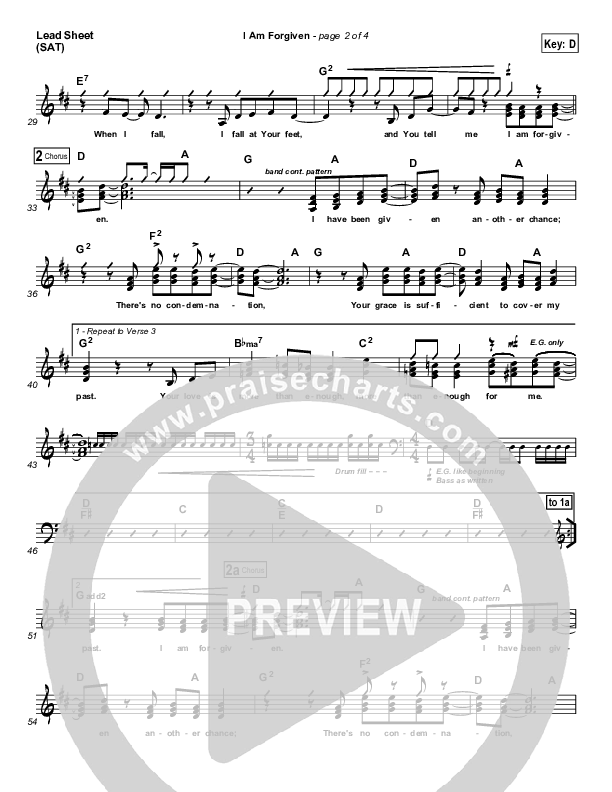 I Am Forgiven Lead Sheet (SAT) (Free Chapel)