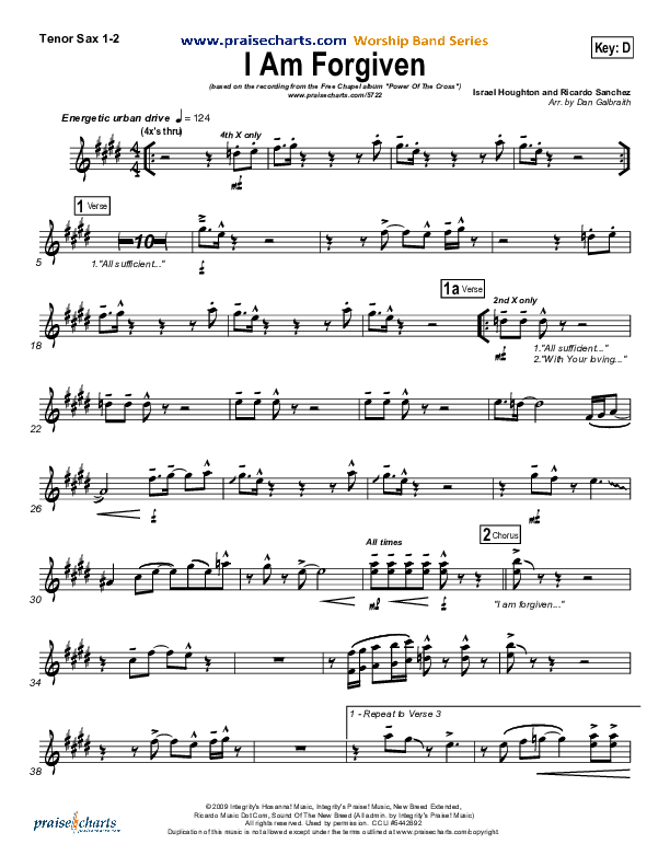 I Am Forgiven Tenor Sax 1/2 (Free Chapel)